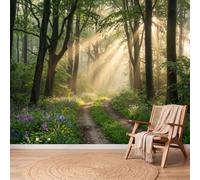 Wall Mural Dreamy Nature Wallpaper - Forest Paths Flowers Sunlight Photo Wallpaper for Living Room Bedroom, 300 x 210 cm Non-Woven Wall Paper Home Decor for Bedroom Kids Room TV Backdrop