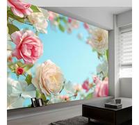 Wall Mural Dreamy Photo Wallpaper 400W x 280H cm, Botanical Floral Border Roses Non-Woven Mural Decoration Poster Picture Modern Design - Wall Art for Living Room Kids Bedroom