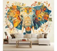 Wall Mural Elephant Non-Woven 200x140cm Photo Wallpaper 3D Effect Mandala Painted Wallpaper Mural Animal Artwork Background Wall Stickers for Living Room Kids Bedroom