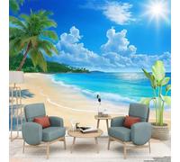 Wall Mural Exotic Island Palm Trees 400 x 280 cm Photo Wallpaper Mural Rock Art, Beautiful Tropical Beach Photo Mural Decor for Living Room, Bedroom, Office and Kids Room, Easy to Install