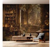 Wall Mural Fantasy Library Wallpaper - Magic Forest Bookshelf Photo Wallpaper for Living Room Bedroom, Non-Woven Gold Brown Wall Paper Home Decor Art 366x254 cm w6g28