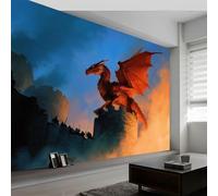 Wall Mural Fantasy Style Photo Wallpaper 450W x 280H cm, Eastern Dragon Wings Caves Non-Woven Mural Wall Art Decoration Poster Picture Design - Wallpaper Modern for Kids Room Living Room Bedroom
