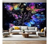 Wall Mural Flowers Butterfly Color Photo Poster Mural Wallpaper Non-Woven Premium Art Print Living Room Bedroom Nursery TV Background Home Decor 300 x 210cm