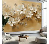 Wall Mural Flowers Silver Leaves Flowering Trees Wallpaper, 3D Wall Mural Decoration Poster 3D Background Picture Design Photo Wallpaper for Living Room Bedroom Children's Room Office 300 x 210 cm