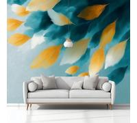 Wall Mural for Bedroom Living Room 150x105 cm, Photo Wallpaper Abstract Feathers Blue-Green Non-Woven Modern Art Print Decoration Poster Picture for Kids Bedroom