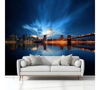 Wall Mural for Bedroom Living Room 150x105 cm, Photo Wallpaper City New York Brooklyn Bridge Blue Non-Woven Modern Art Print Decoration Poster Picture for Kids Bedroom