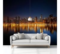 Wall Mural for Bedroom Living Room 150x105 cm, Photo Wallpaper City New York Night View Blue Non-Woven Modern Art Print Decoration Poster Picture for Kids Bedroom