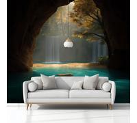 Wall Mural for Bedroom Living Room 150x105 cm, Photo Wallpaper Fantasy Landscape Waterfall Cave Nature Non-Woven Modern Art Print Decoration Poster Picture for Kids Bedroom