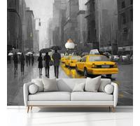 Wall Mural for Bedroom Living Room 150x105 cm, Photo Wallpaper Oil Painting New York City Taxi Grey Non-Woven Modern Art Print Decoration Poster Picture for Kids Bedroom