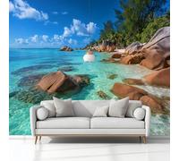 Wall Mural for Bedroom Living Room 200x140 cm, Photo Wallpaper Natural Scenery Sea Stones Blue Non-Woven Modern Art Print Decoration Poster Picture for Kids Bedroom