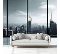 Wall Mural for Bedroom Living Room 200x140 cm, Photo Wallpaper New York Skyline Buildings Black and White Non-Woven Modern Art Print Decoration Poster Picture for Kids Bedroom