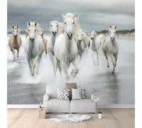 Wall Mural for Bedrooms Child A Group of White Horses Running On The Irish Beach 200 x 140 cm Removable Living Room TV Background Playroom Wall Photo Wallpaper Decor Wall Mural for Home Wall Covering