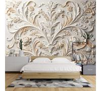 Wall Mural For Feature Walls 80X56Inch Botanical 3D Bedroom Wallpaper Embossed Leaf Floral Wall Paper For Bedroom Living Room Vintage Elegant Feature Home Decor Flowering Leaves 200X140Cm/80X56Inch(