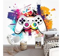 Wall Mural Game Controller - 300 x 210 cm Watercolor Graffiti Background Photo Wallpaper for Boys' Bedroom, Living Room, Playroom, Nursery, Teen Room, Kids' Photo Mural Wall Art