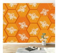 Wall Mural Geometric Photo Wallpaper 200W x 140H cm, Animals Bees Hexagons Honeycomb Non-Woven Mural Decoration Poster Picture Modern Design - Wall Art for Living Room Kids Bedroom