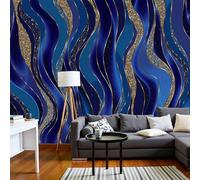 Wall Mural Gold Foil Striped Waves Wallpaper, 3D Wall Mural Decoration Poster Luxurious Geometric Pattern Design, Navy Blue Photo Wallpaper For Living Room Bedroom Children'S Room Office 200X140Cm