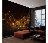 Wall Mural Gold Geometric Lines Photo Wallpaper, Tech Abstract Style Non-Woven Mural Decoration Poster Picture Modern Design - 350W x 256H cm Wall Art for Living Room Kids Bedroom