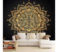 Wall Mural Golden Mandala Flower 300x210 cm Photo Wallpaper, 3D Print Non-Woven Large Poster Mural for Living Room Bedroom TV Sofa Background Family Wall Decor