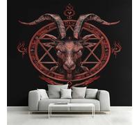 Wall Mural Gothic Goat Head Wallpaper - Red Black Demon Baphomet Photo Wallpaper for Living Room Bedroom, Non-Woven Red Black Wall Paper Home Decor Art 300x210 cm w6g27
