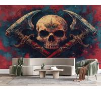 Wall Mural Gothic Skull 3D Photo Wallpaper Non-Woven Matt | Panoramic Mural Wallpaper Waterproof Vintage Battle Axe Feature Wall Art 250x175 cm for Living Room Bedroom Home Office C520
