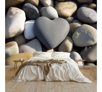 Wall Mural Grey Non-Woven Feature Wallpaper Heart-Shaped Pebbles Theme Poster Art Large Mural, for Living Room Bedroom Office, Wall Decoration 200x140 cm