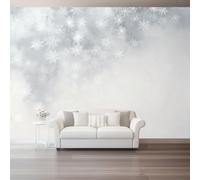 Wall Mural Grey Non-Woven Wallpaper - Watercolor Texture Modern Snowflakes Wall Decoration, Not Peel and Stick, Easy to Install, Perfect for Living Room & Bedroom, 250 x 175 cm (W x H)