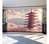 Wall Mural Japanese-Style red Tower Wallpaper 350 x 256 cm Pink Non-Woven Indoor Wall Mural for Living Room Bedroom