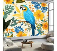 Wall Mural Jungle Leaf Parrot, Large Photo Wallpaper for Kids Bedroom Living Room Dorm TV Background Poster Home Decor 200x140 cm, Cream
