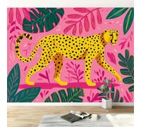 Wall Mural Jungle Plants Animals Leopard Print Photo Wallpaper, Latin Non-Woven Wall Mural Decoration Poster Picture Design Modern Wallpaper 200W x 140H cm for Living Room Kids Bedroom