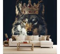Wall Mural King Wolf Non-Woven 200x140cm Photo Wallpaper 3D Effect Wolf Wallpaper Mural Animal Artwork Background Wall Stickers for Living Room Kids Bedroom