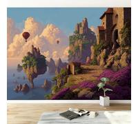 Wall Mural Landscape Mountains Castle Print Photo Wallpaper, Mediterranean Non-Woven Wall Mural Decoration Poster Picture Design Modern 450W x 315H cm Wallpaper for Living Room Kids Bedroom