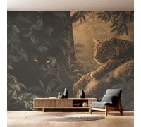 Wall Mural Leopard Jaguar Wallpaper - Tropical Forest Cheetah Photo Wallpaper for Living Room Bedroom, Non-Woven Black Brown Wall Paper Home Decor Art 300x210 cm w6g11