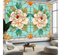 Wall Mural Light Blue Non-Woven Feature Wallpaper Glass Fragments Rose Pattern Theme Poster Art Large Mural, for Living Room Bedroom Office, Wall Decoration 200x140 cm