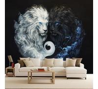 Wall Mural Lion Non-Woven 200x140cm Photo Wallpaper 3D Effect Heart Black White Lion Wallpaper Mural Animals Artwork Background Wall Stickers for Living Room Kids Bedroom