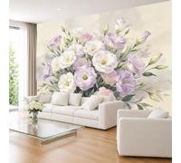 Wall Mural Lisianthus Floral Print Photo Wallpaper 350×245cm Non-Woven Wall Mural Modern Flower Wallpaper for Living Room Bedroom Photography Background 350×245cm (WxH) (138×96Inch)