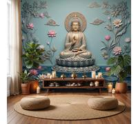 Wall Mural Lotus Pond Clouds Buddha Art 450×315 CM Photo Wallpaper | Buddha Lotus Flower Water Surface Art Print Silk Mural Wallpaper,for Living Room Bedroom Meditation Areas Family Wall Decor