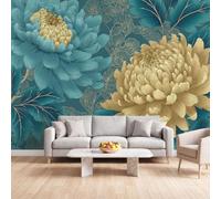 Wall Mural Luxury Plant Photo Wallpaper Bedroom 400x280 cm | Wallpaper Mural Poster Chrysanthemum Floral Teal, Wall Art for Living Room, Kids Bedroom, Lounge, Studio, Office Decor