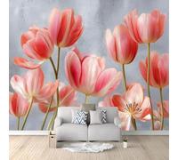Wall Mural Minimalist Flower Tulip Plant Leaf, Large Panoramic Non-Woven Wallpaper, Pink Photo Mural for Living Room & Bedroom 200 x 140 cm