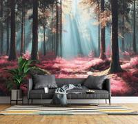 Wall Mural Misty Forest 3D Photo Wallpaper Non-Woven Matt | Panoramic Mural Wallpaper Waterproof Woodland Landscape Feature Wall Art 350x256 cm for Living Room Bedroom Home Office C522