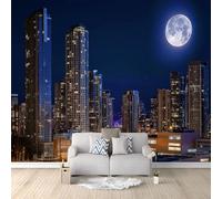 Wall Mural Modern City High Rise Building Night View, Large Panoramic Non-Woven Wallpaper, Dark Blue Photo Mural for Living Room & Bedroom 400 x 280 cm