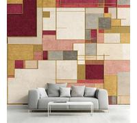 Wall Mural Modern Geometric Wallpaper - Abstract Geometry Photo Wallpaper for Living Room Bedroom, Non-Woven Burgundy Gold Grey Beige Wall Paper Home Decor Art 400x280 cm w6g36