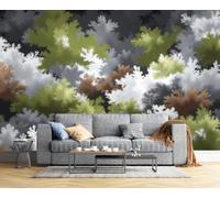 Wall Mural Modern Minimalist Style Silk Art Print Photo Wallpaper Decor, Living Room Kitchen Dining Room Bedroom, Wallpaper 350x256cm, Abstract Forest Branches 3D Panoramic Mural, Military Green