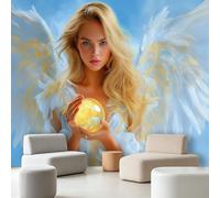 Wall Mural Modern Western Angel, Large Panoramic Non-Woven Wallpaper, Blonde Beauty Crystal Ball Photo Mural for Living Room & Bedroom 350 x 256 cm