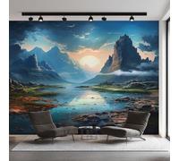 Wall Mural Mountain Wallpaper - Fantasy Natural Scenery Photo Wallpaper for Living Room Bedroom, Non-Woven Blue Brown Wall Paper Home Decor Art 150x105 cm w6g5