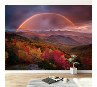 Wall Mural Mountains Rainbow Autumn Forest Print Photo Wallpaper, Landscape Photography Non-Woven Wall Mural Poster Picture Design Modern 300W x 210H cm Wallpaper for Living Room Kids Bedroom