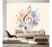Wall Mural Music Notes Non-Woven Wallpaper 250x175 cm | Breathable Fabric, HD Watercolor Art Print, Wall Decor, ideal for Bedroom, Living Room, Hallway and Office