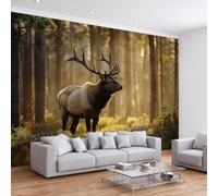 Wall Mural Natural Forest Print Photo Wallpaper, Rustic Country Animal Deer Wall Mural - Modern Design Decoration Picture Poster Wallpaper 200W x 140H cm for Living Room Kids Bedroom Nursery