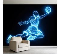 Wall Mural Neon Basketball Player Dunk 250 x 175 cm Photo Wallpaper, 3D Non-Woven Wallpaper Futurism Poster Mural for Living Room Bedroom TV Sofa Background Family Wall Art Decor