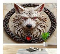 Wall Mural Norse Wolf 3D Photo Wallpaper Non-Woven Matt | Panoramic Mural Wallpaper Waterproof Nordic Mythology Feature Wall Art 300x210 cm for Living Room Bedroom Home Office D381