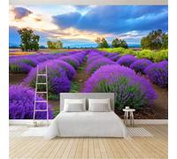 Wall Mural Pastoral Style Plants Lavender Flower Fields, Large Panoramic Non-Woven Wallpaper, Purple Photo Mural for Living Room & Bedroom 400 x 280 cm